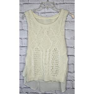 Anthropologie Moth cream cable knit boho cotton crochet top vest small